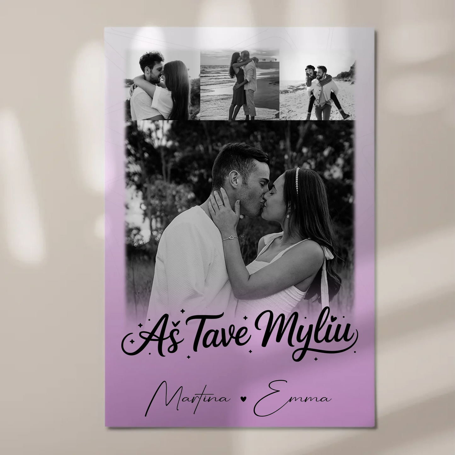 Personalisiertes Fotoboard Poster Magnetisch mit 4 Fotos Aš tave myliu Liebe auf Litauisch