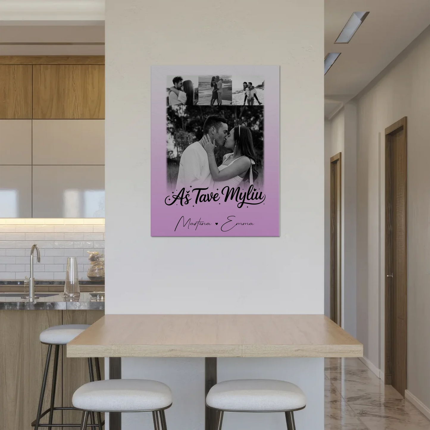 Personalisiertes Fotoboard Poster Magnetisch mit 4 Fotos Aš tave myliu Liebe auf Litauisch