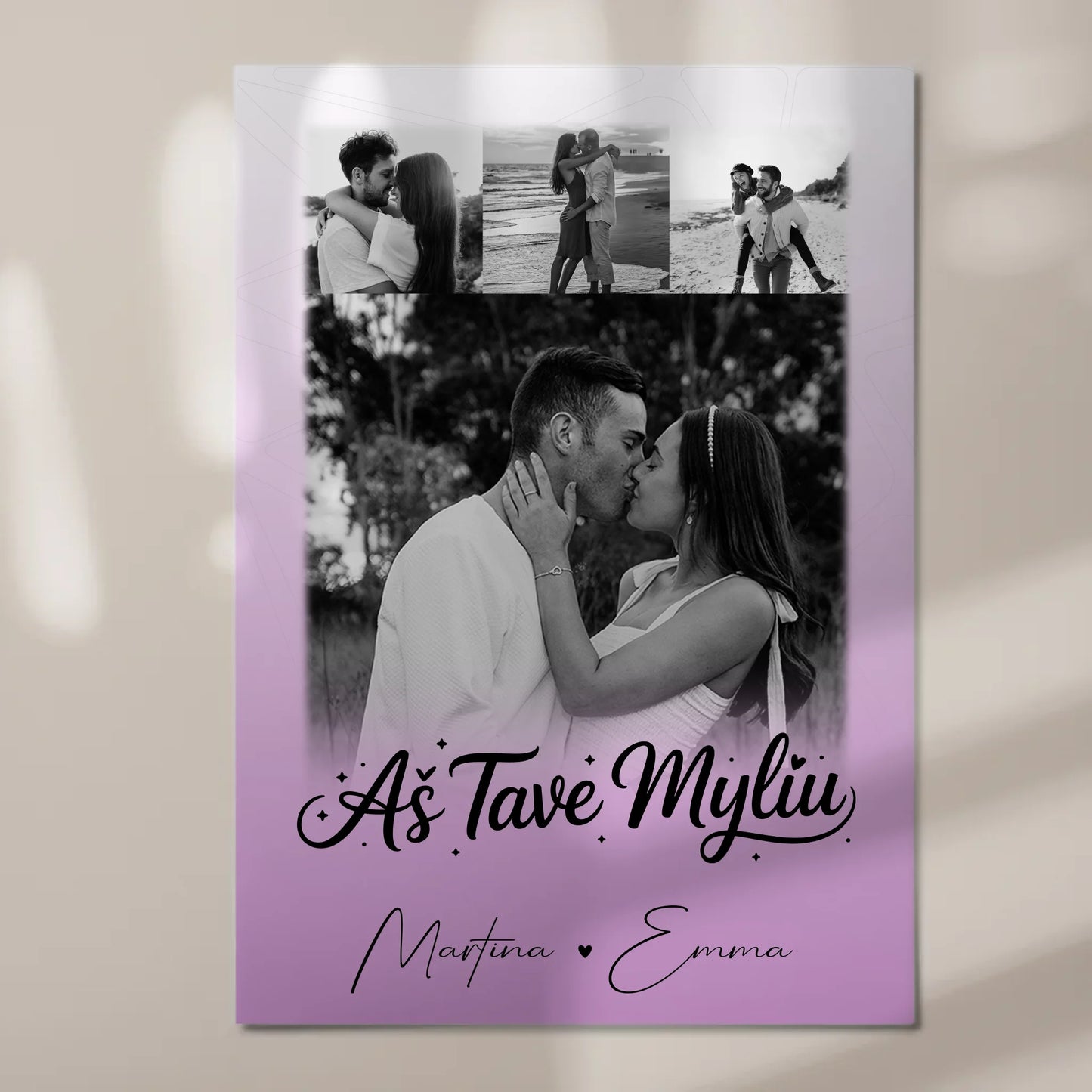 Personalisiertes Fotoboard Poster Magnetisch mit 4 Fotos Aš tave myliu Liebe auf Litauisch