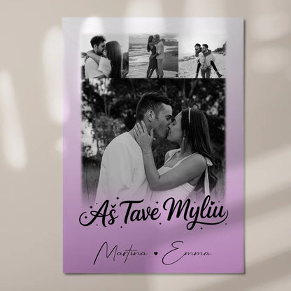 Personalisiertes Fotoboard Poster Magnetisch mit 4 Fotos Aš tave myliu Liebe auf Litauisch