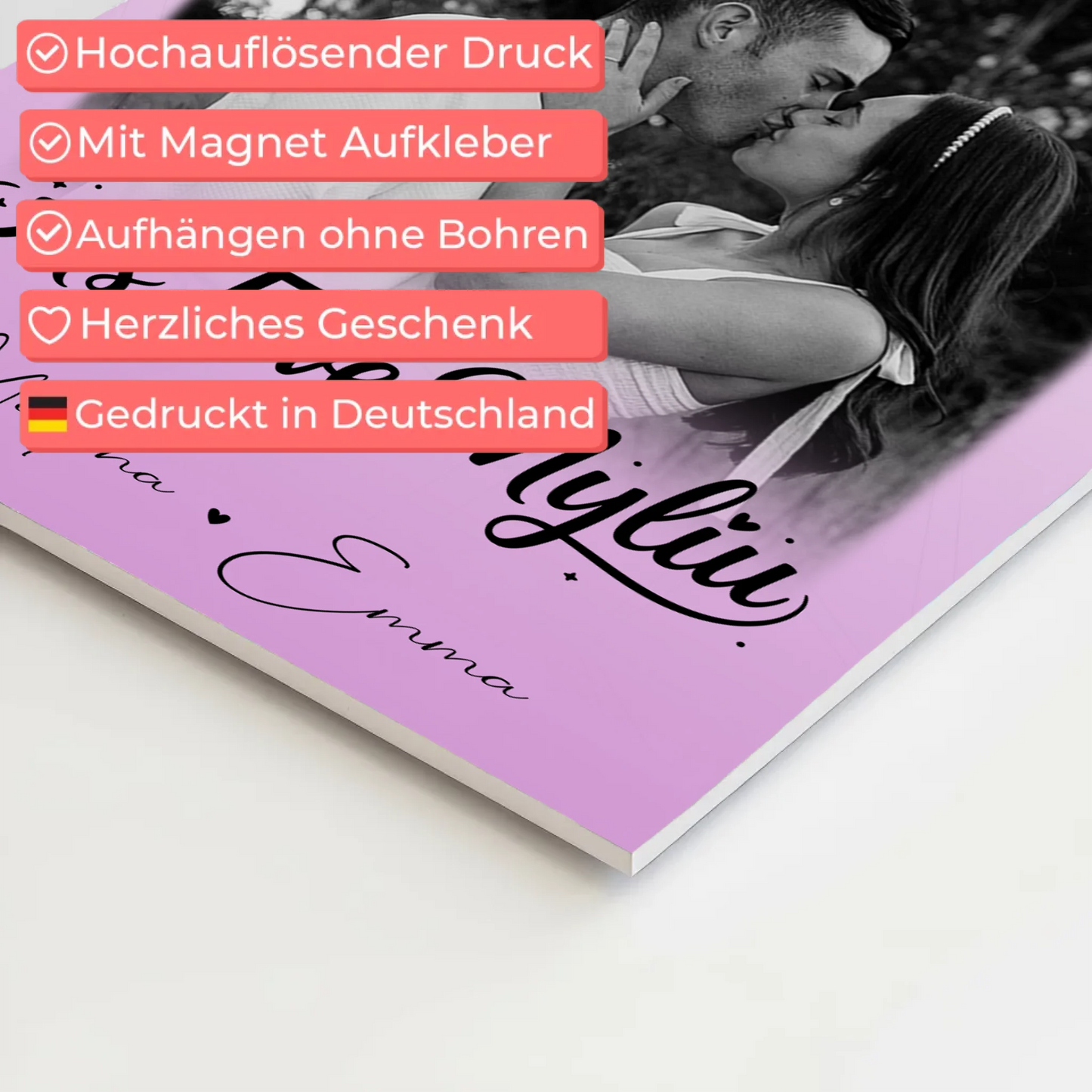 Personalisiertes Fotoboard Poster Magnetisch mit 4 Fotos Aš tave myliu Liebe auf Litauisch