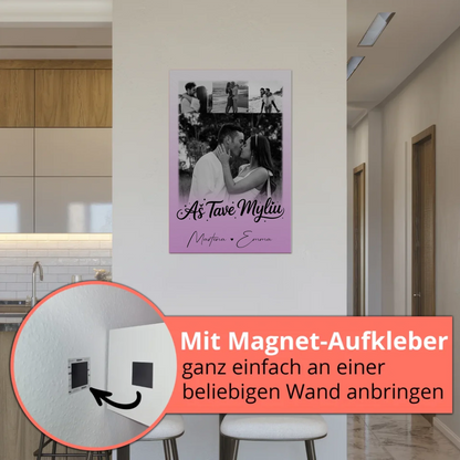 Personalisiertes Fotoboard Poster Magnetisch mit 4 Fotos Aš tave myliu Liebe auf Litauisch