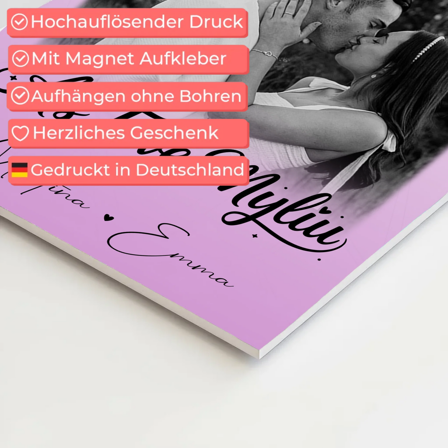 Personalisiertes Fotoboard Poster Magnetisch mit 4 Fotos Aš tave myliu Liebe auf Litauisch