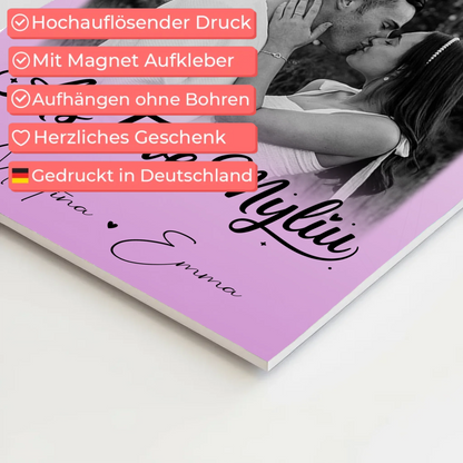 Personalisiertes Fotoboard Poster Magnetisch mit 4 Fotos Aš tave myliu Liebe auf Litauisch