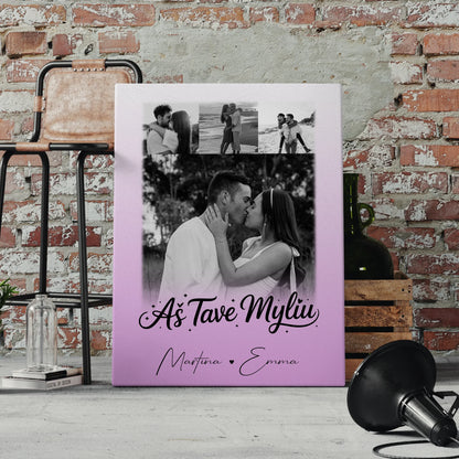 Personalisierte Leinwand Hochzeit mit 4 Fotos Aš tave myliu Liebe auf Litauisch Geschenk