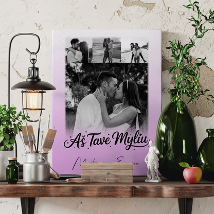 Personalisierte Leinwand Hochzeit mit 4 Fotos Aš tave myliu Liebe auf Litauisch Geschenk