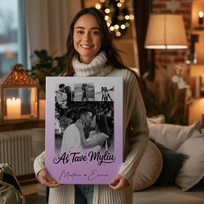 Personalisierte Leinwand Hochzeit mit 4 Fotos Aš tave myliu Liebe auf Litauisch Geschenk