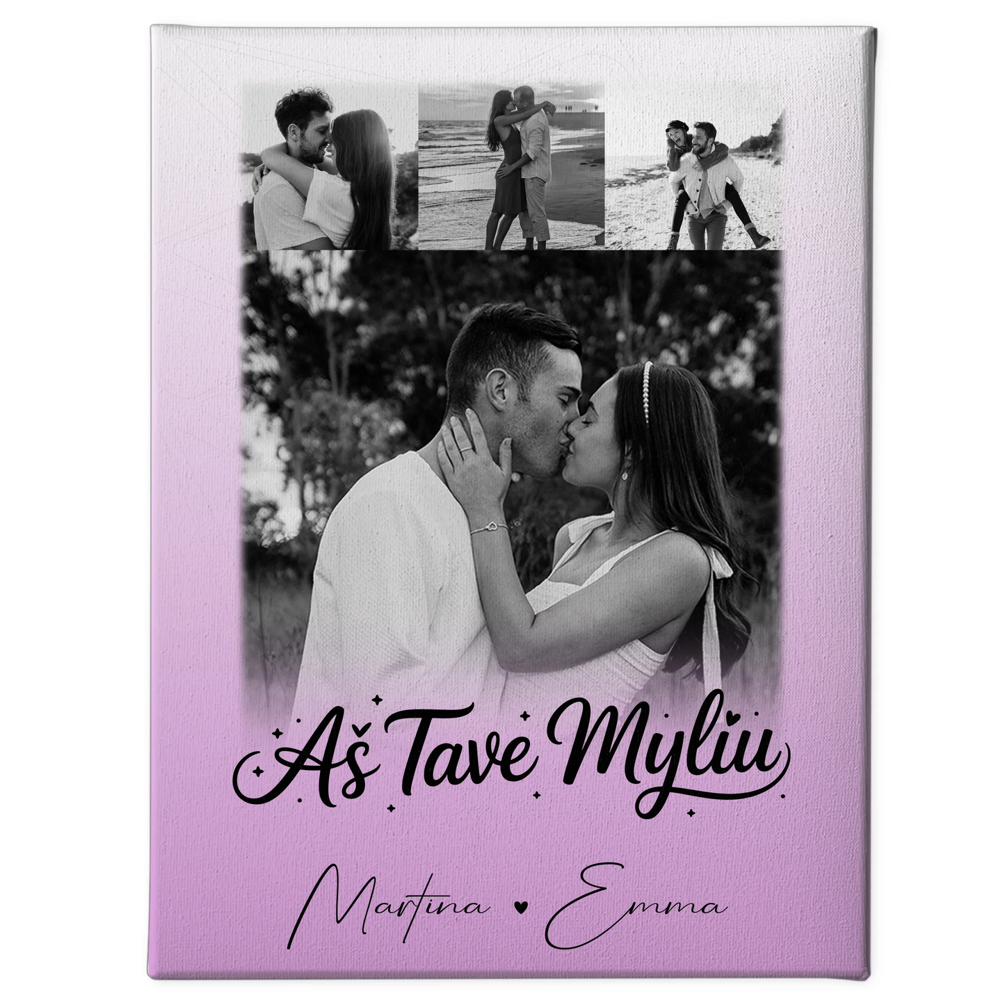Personalisierte Leinwand Hochzeit mit 4 Fotos Aš tave myliu Liebe auf Litauisch Geschenk