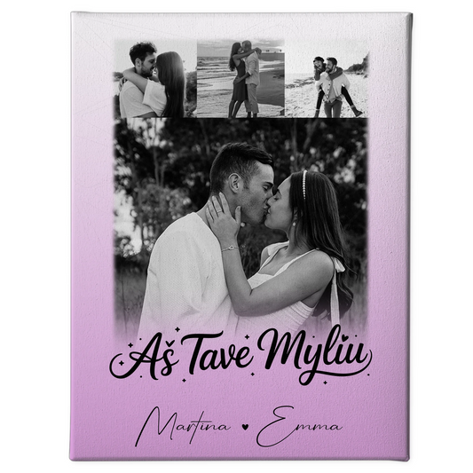 Personalisierte Leinwand Hochzeit mit 4 Fotos Aš tave myliu Liebe auf Litauisch Geschenk
