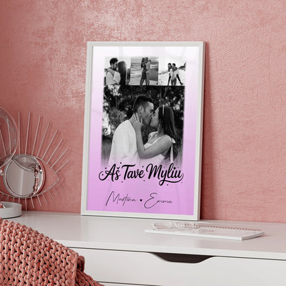 Partner Poster Personalisiert für Paare mit 4 Fotos Aš tave myliu Liebe auf Litauisch