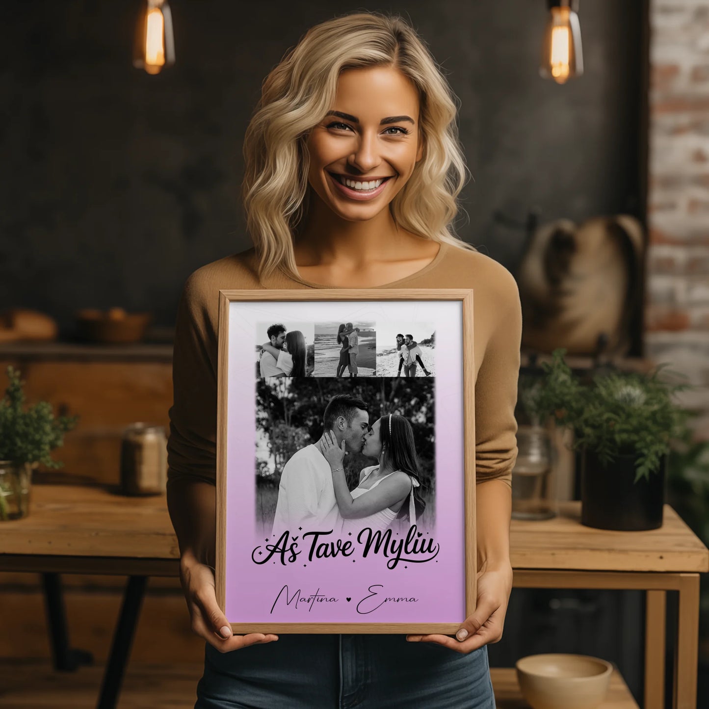 Partner Poster Personalisiert für Paare mit 4 Fotos Aš tave myliu Liebe auf Litauisch