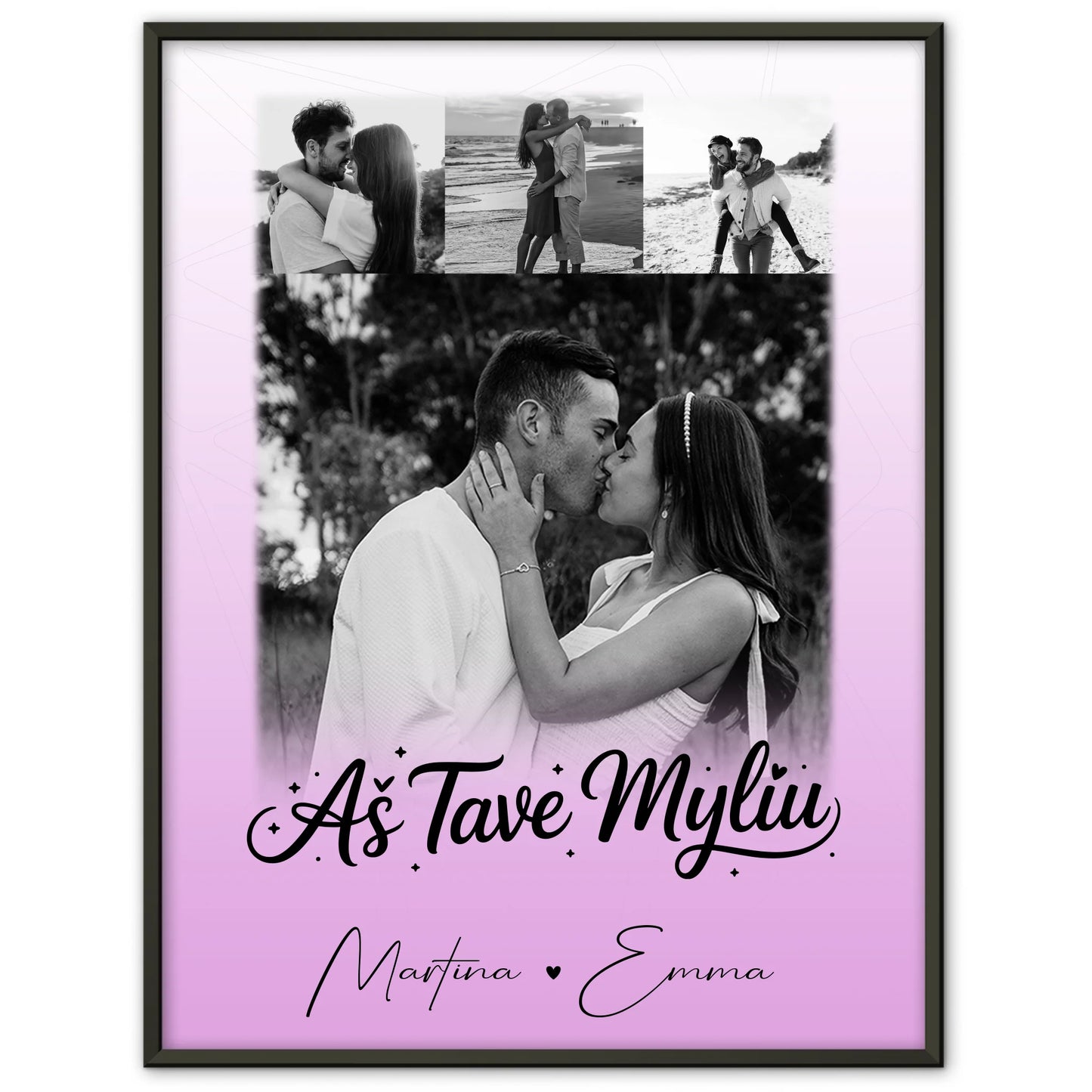 Partner Poster Personalisiert für Paare mit 4 Fotos Aš tave myliu Liebe auf Litauisch