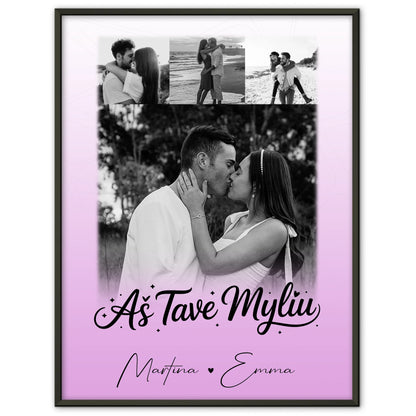 Partner Poster Personalisiert für Paare mit 4 Fotos Aš tave myliu Liebe auf Litauisch