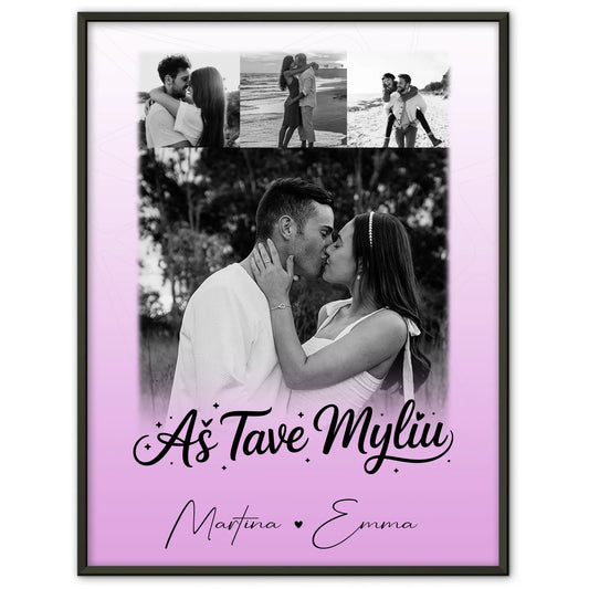 Partner Poster Personalisiert für Paare mit 4 Fotos Aš tave myliu Liebe auf Litauisch