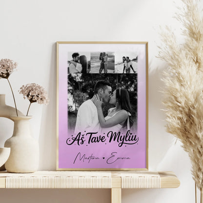 Partner Poster Personalisiert für Paare mit 4 Fotos Aš tave myliu Liebe auf Litauisch