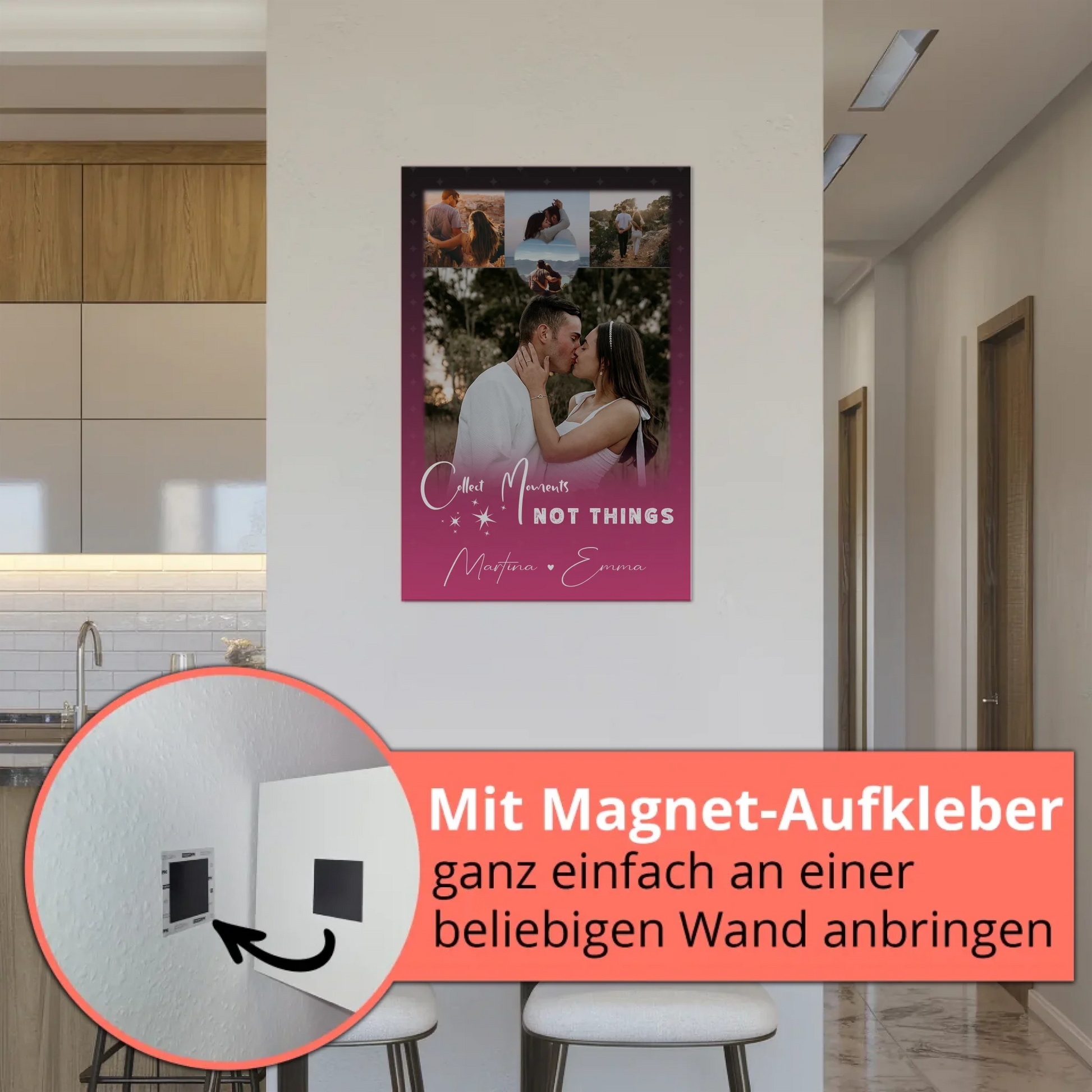 Personalisierte Fotoboard Magnet Poster mit 4 Fotos und kleinem Herz Foto Seni Seviyorum 5