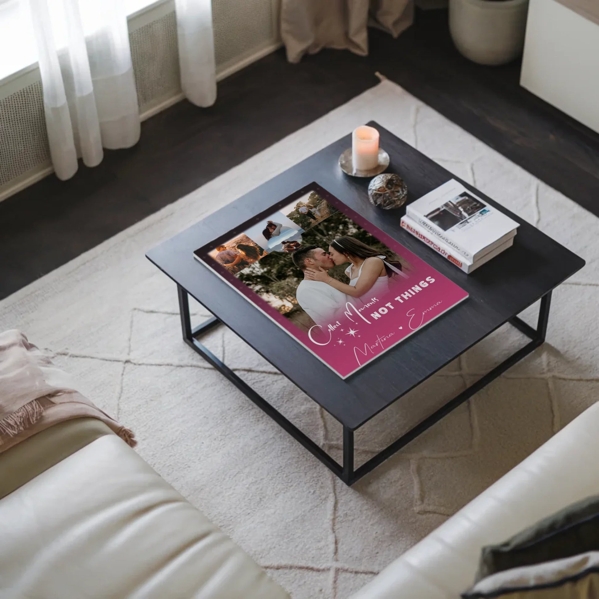 Personalisierte Fotoboard Magnet Poster mit 4 Fotos und kleinem Herz Foto Seni Seviyorum 3