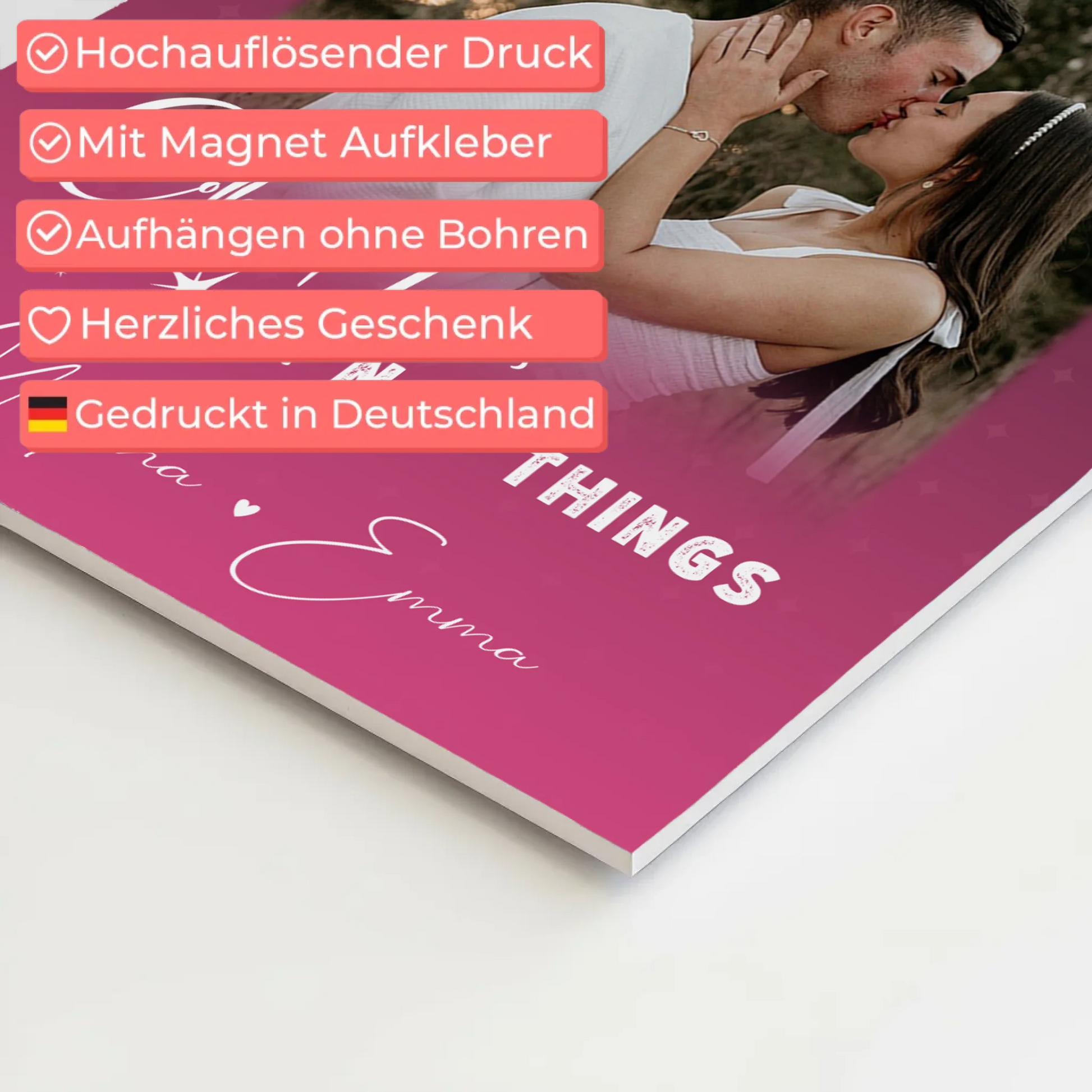 Personalisierte Fotoboard Magnet Poster mit 4 Fotos und kleinem Herz Foto Seni Seviyorum 10