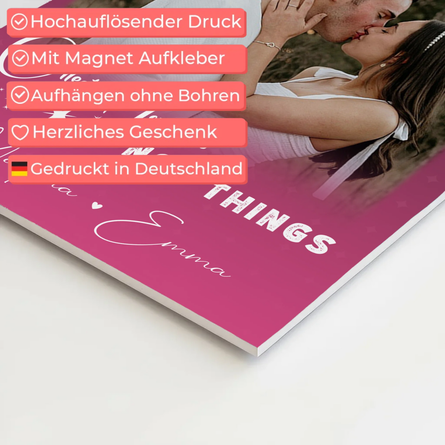 Personalisierte Fotoboard Magnet Poster mit 4 Fotos und kleinem Herz Foto Seni Seviyorum