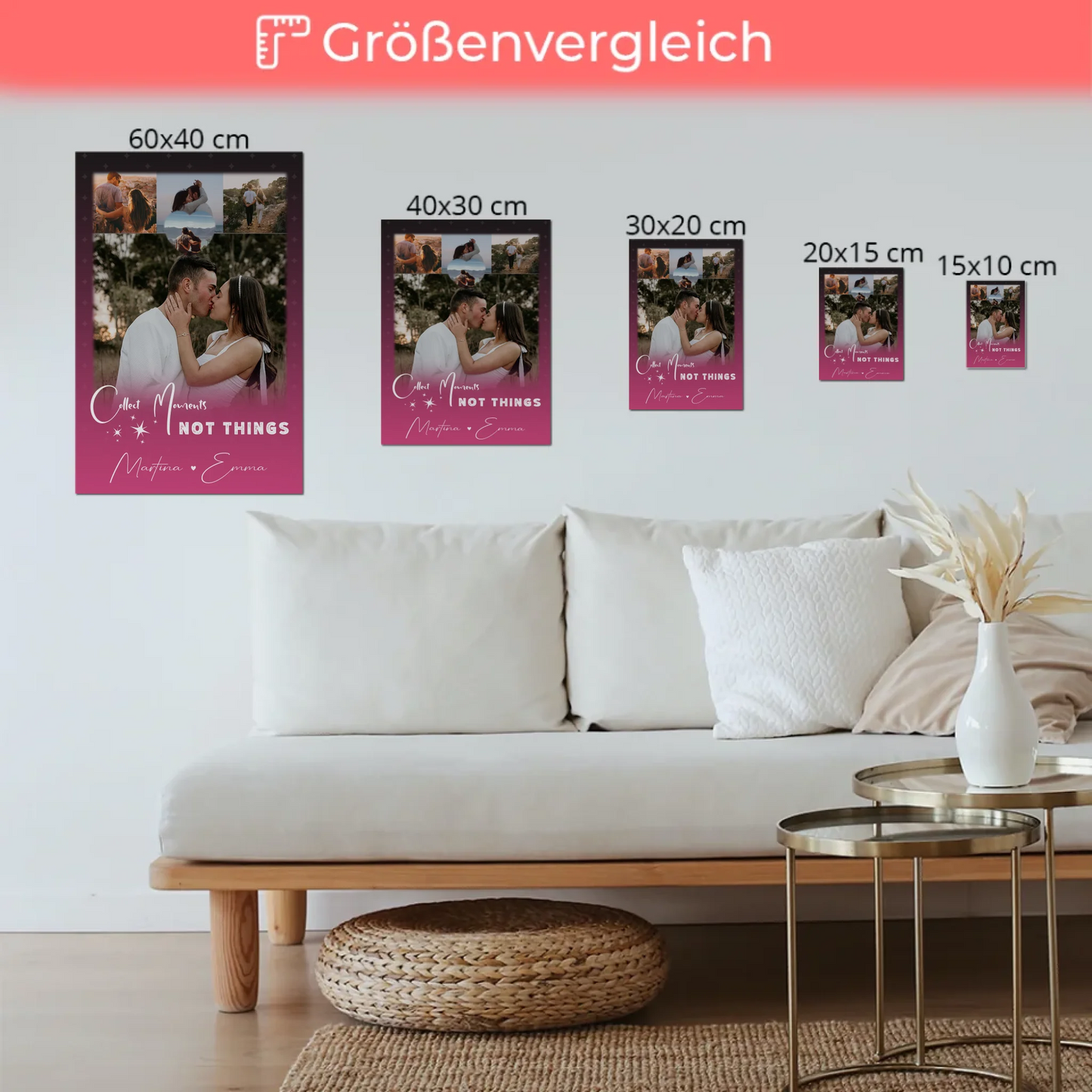 Personalisierte Fotoboard Magnet Poster mit 4 Fotos und kleinem Herz Foto Seni Seviyorum