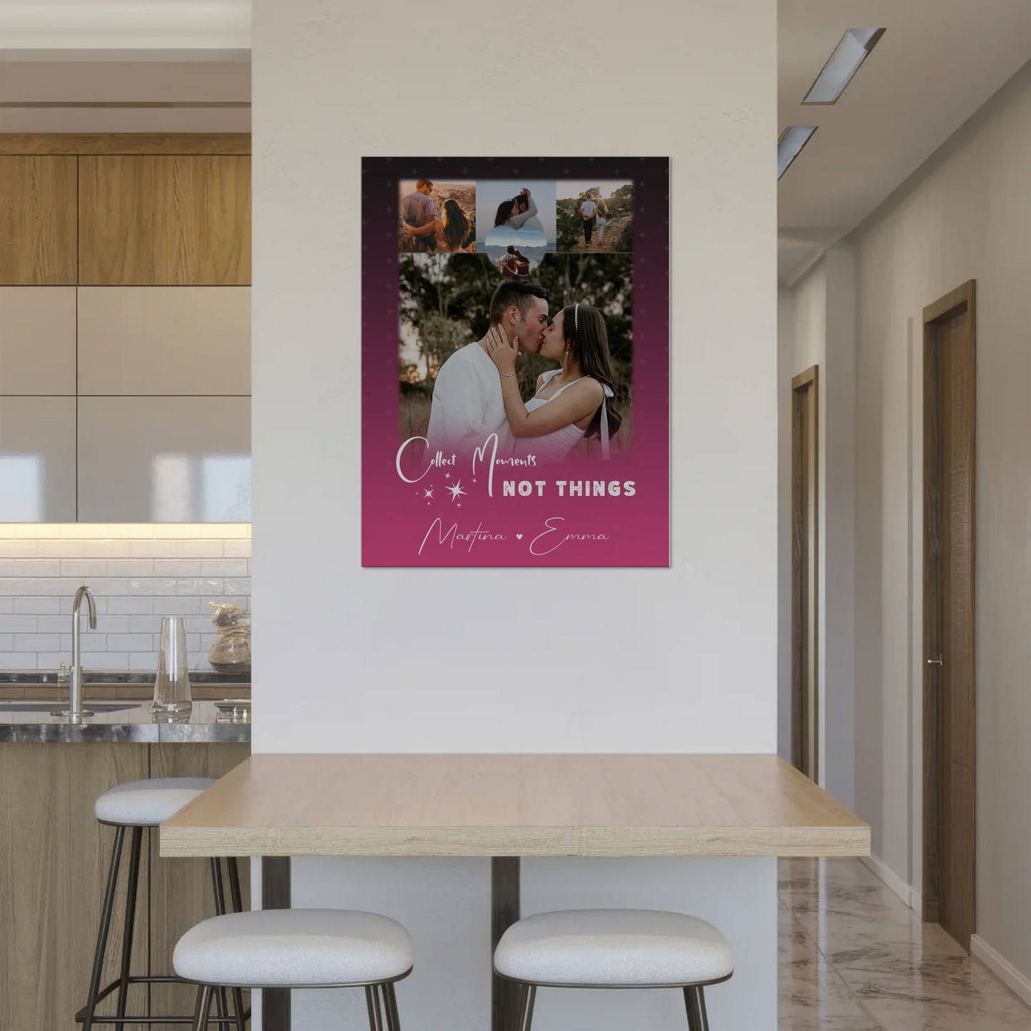 Personalisierte Fotoboard Magnet Poster mit 4 Fotos und kleinem Herz Foto Seni Seviyorum