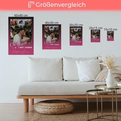 Personalisierte Fotoboard Magnet Poster mit 4 Fotos und kleinem Herz Foto Seni Seviyorum