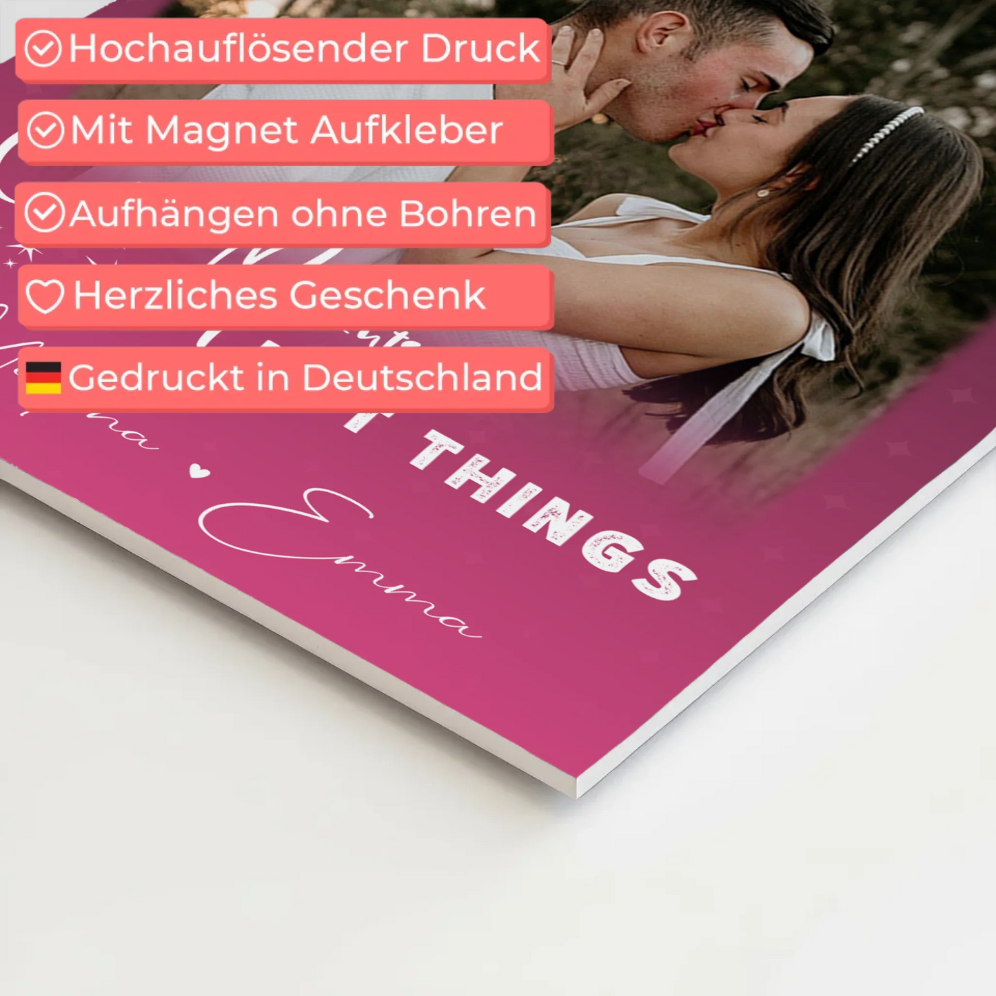 Personalisierte Fotoboard Magnet Poster mit 4 Fotos und kleinem Herz Foto Seni Seviyorum
