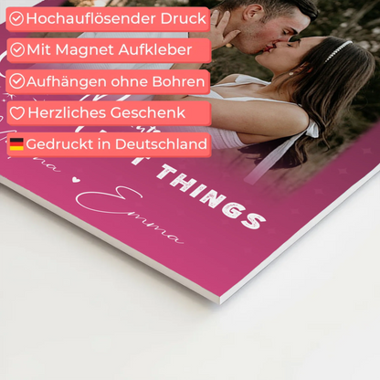 Personalisierte Fotoboard Magnet Poster mit 4 Fotos und kleinem Herz Foto Seni Seviyorum