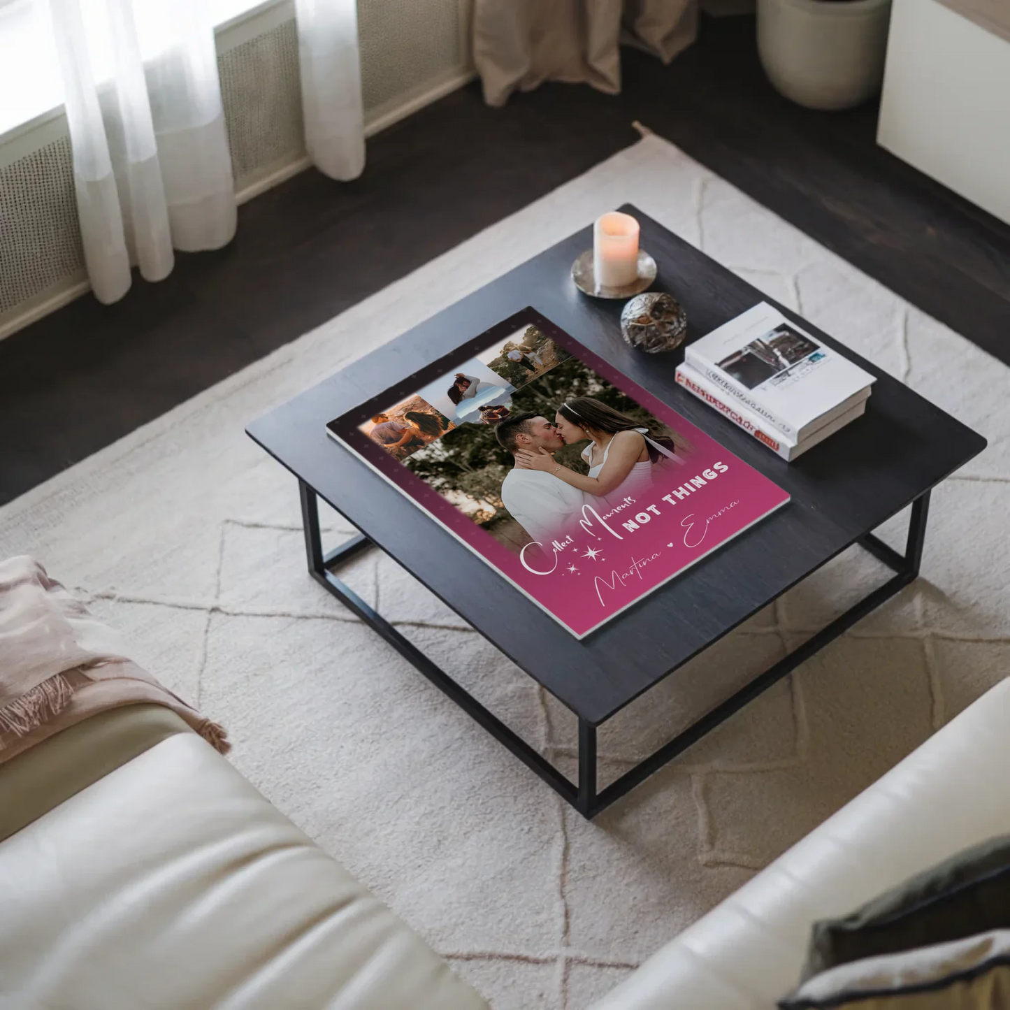 Personalisierte Fotoboard Magnet Poster mit 4 Fotos und kleinem Herz Foto Seni Seviyorum