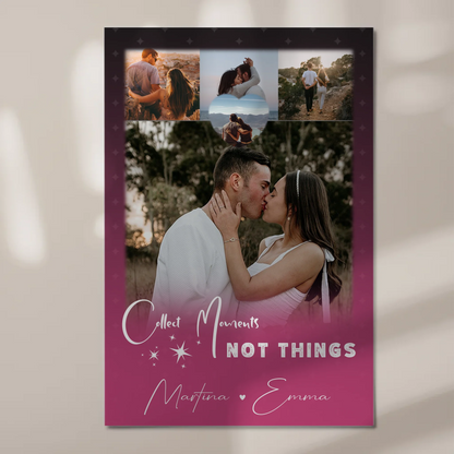 Personalisierte Fotoboard Magnet Poster mit 4 Fotos und kleinem Herz Foto Seni Seviyorum