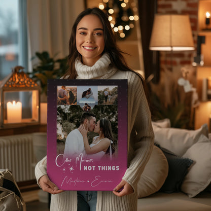 Personalisierte Pärchen Leinwand mit 4 Fotos und kleinem Herz Foto Seni Seviyorum Geschenk