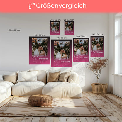 Personalisierte Pärchen Leinwand mit 4 Fotos und kleinem Herz Foto Seni Seviyorum Geschenk