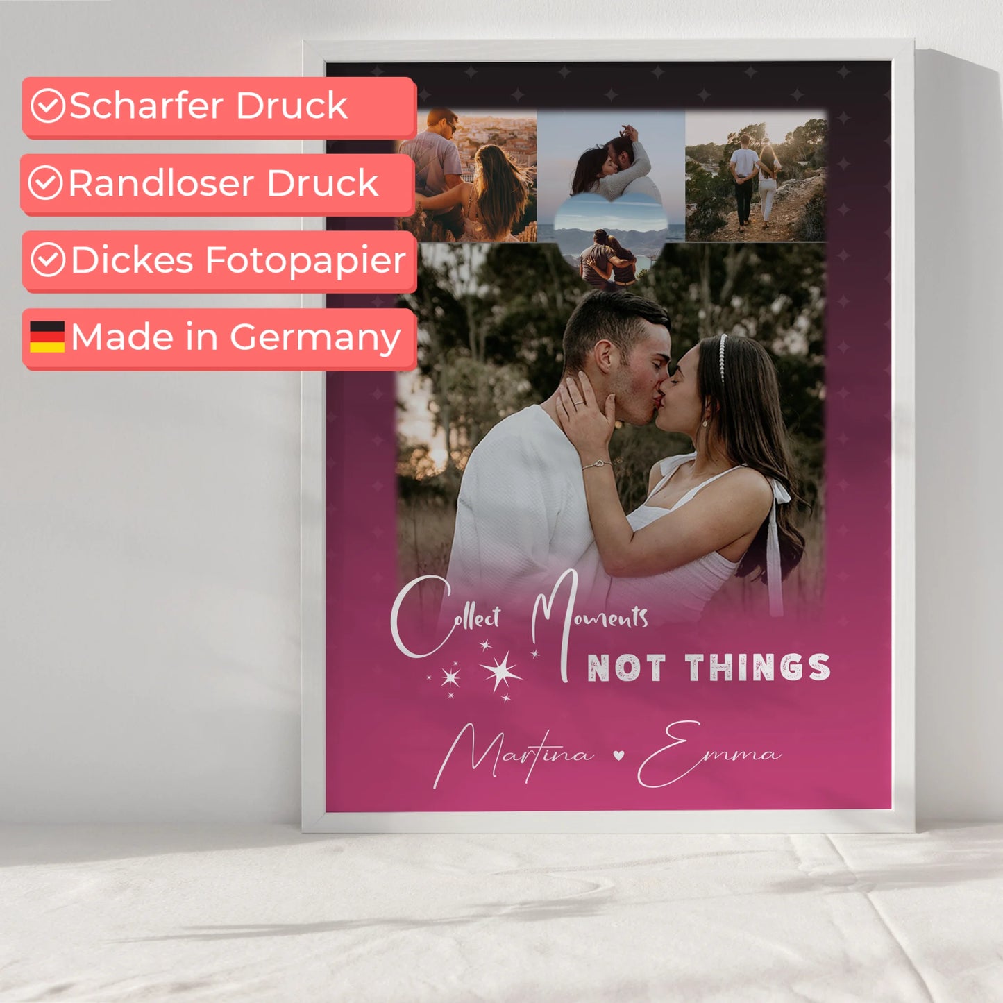 Personalisierte Poster Partner mit 4 Fotos und 1 Kleines Herz Foto Seni Seviyorum