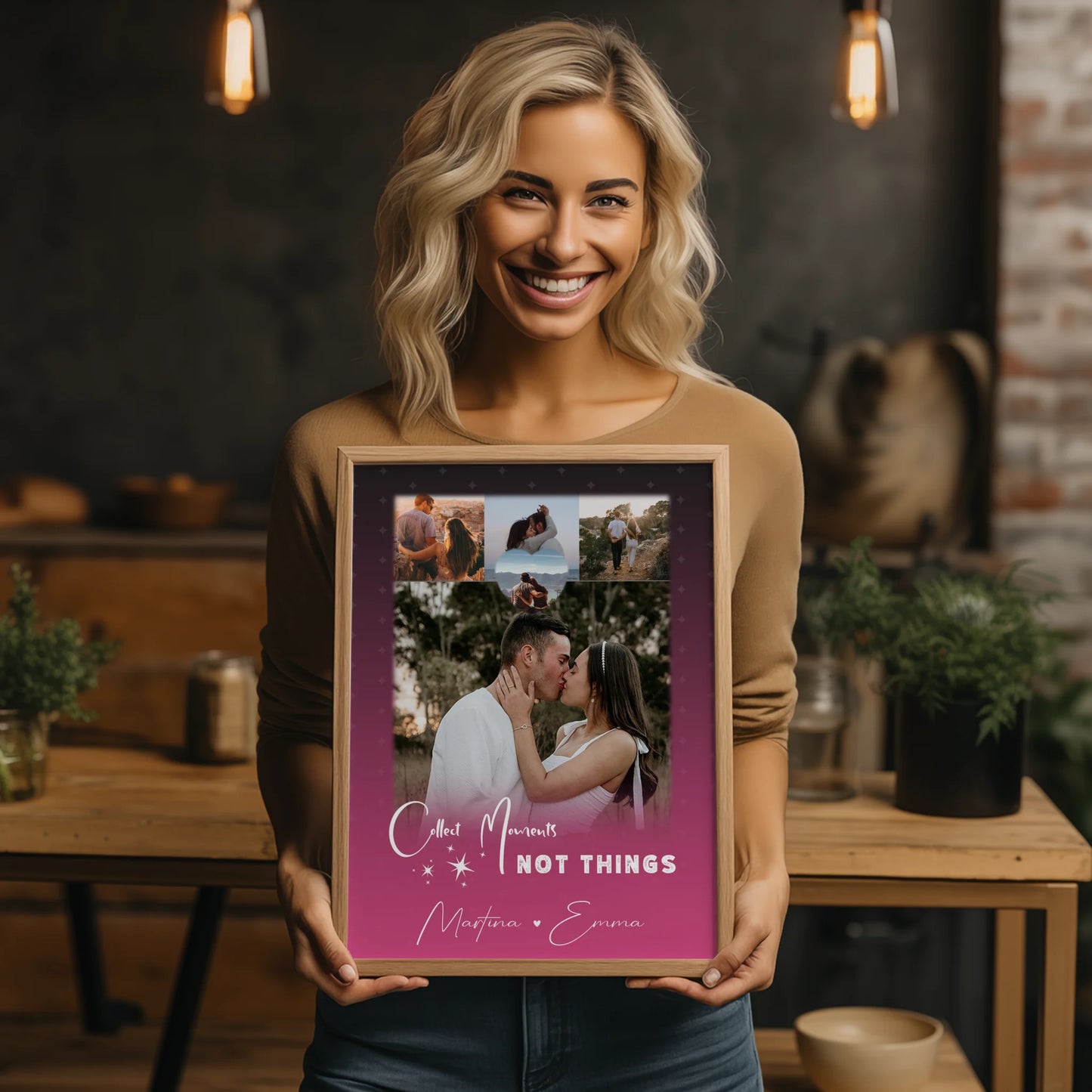 Personalisierte Poster Partner mit 4 Fotos und 1 Kleines Herz Foto Seni Seviyorum