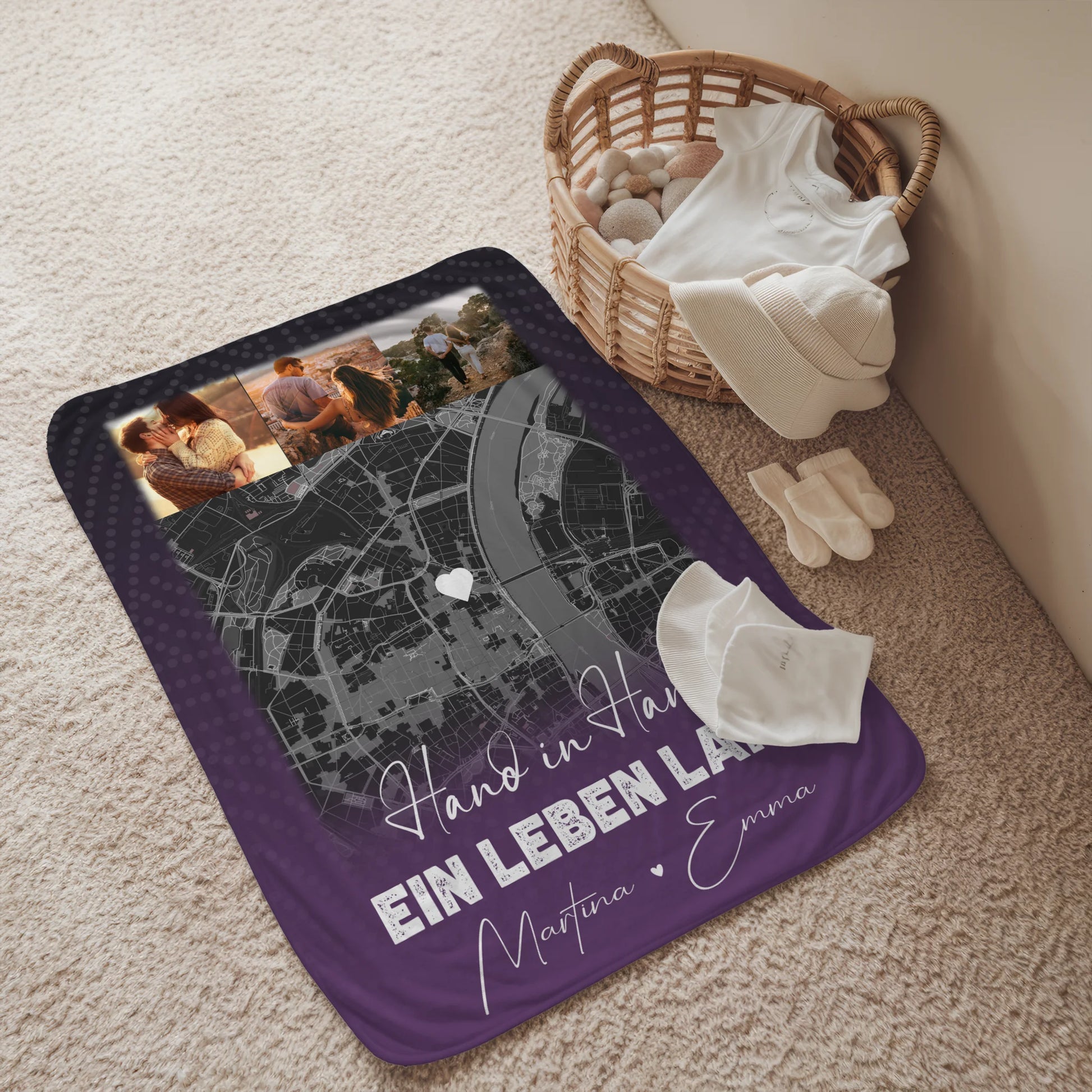 Personalisierte Namensdecke mit 4 Fotos und Karte Ti Amo Italienisch Geschenk für Liebhaber 2