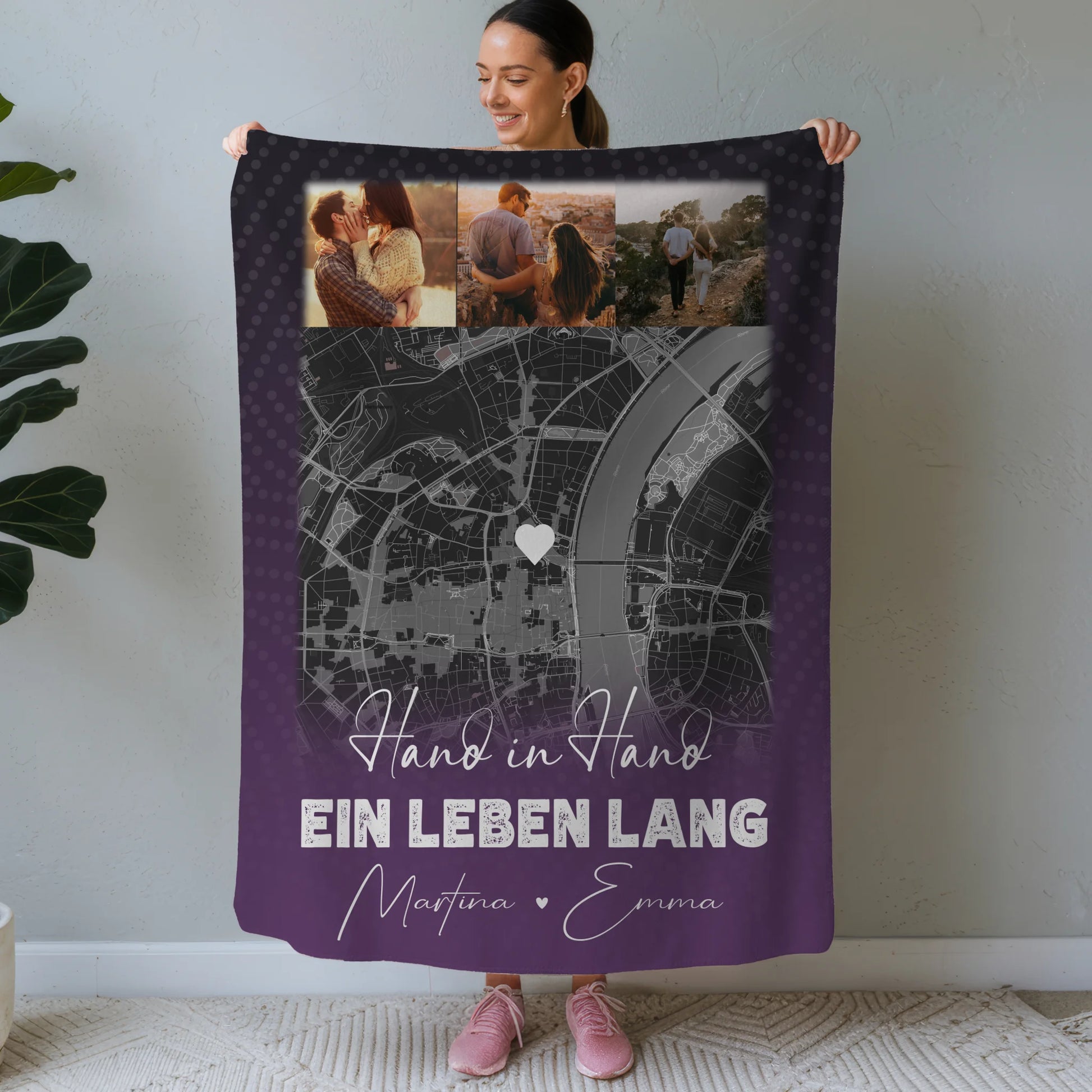 Personalisierte Namensdecke mit 4 Fotos und Karte Ti Amo Italienisch Geschenk für Liebhaber 1