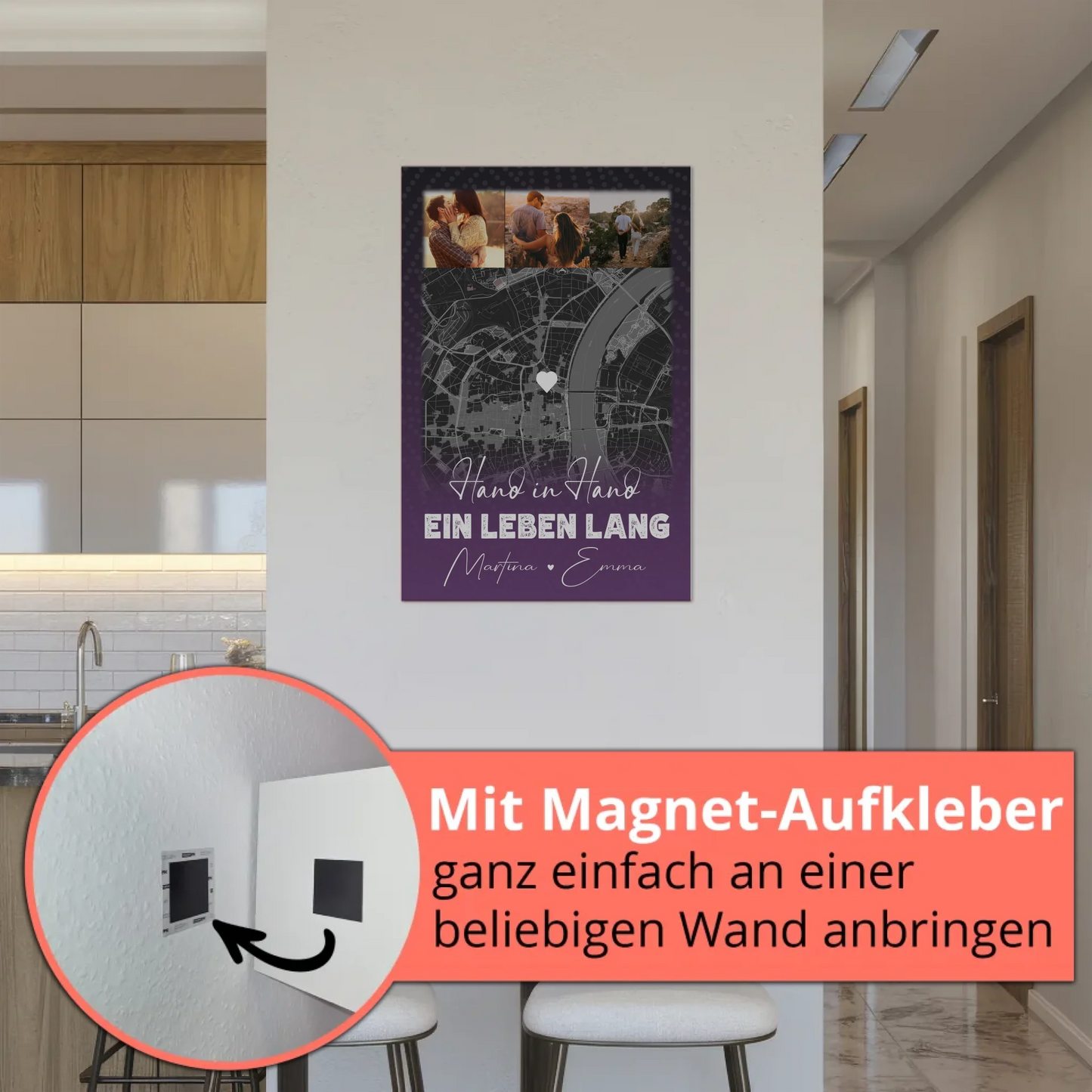 Personalisierbares Fotoboard Magnet Wandbild mit 4 Fotos und Karte Ti Amo Italienisch für individuelle Geschenke 5