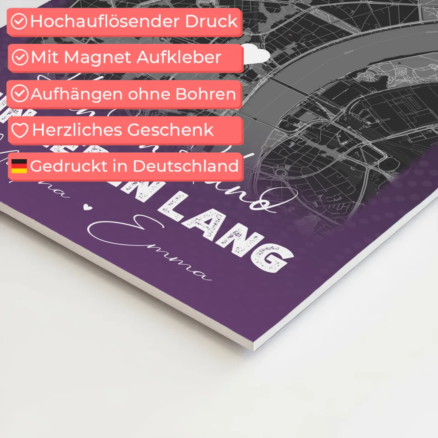 Personalisierbares Fotoboard Magnet Wandbild mit 4 Fotos und Karte Ti Amo Italienisch für individuelle Geschenke