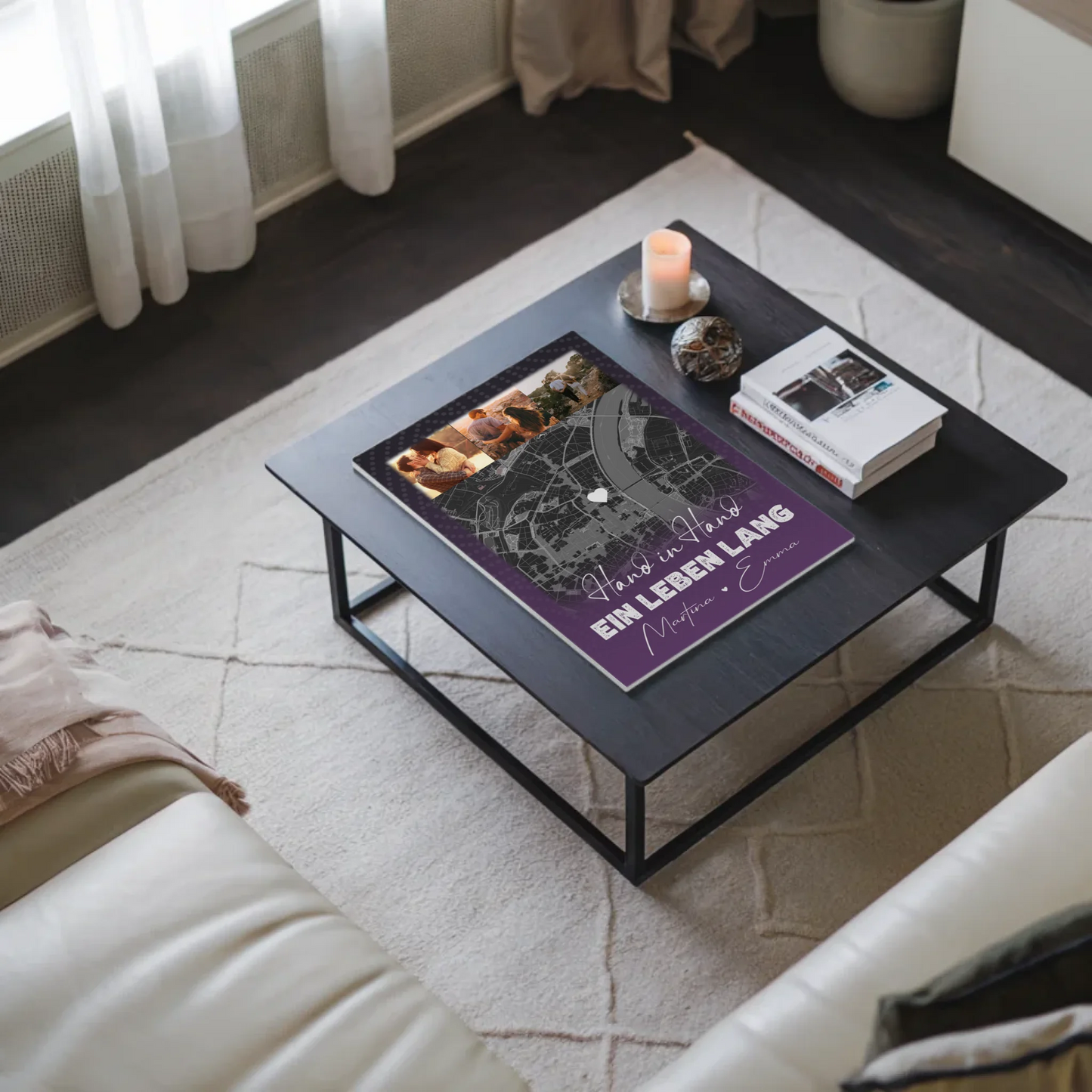 Personalisierbares Fotoboard Magnet Wandbild mit 4 Fotos und Karte Ti Amo Italienisch für individuelle Geschenke