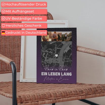 Personalisierte Pärchen Leinwand mit 4 Fotos und Karte Ti Amo Italienisch Geschenk