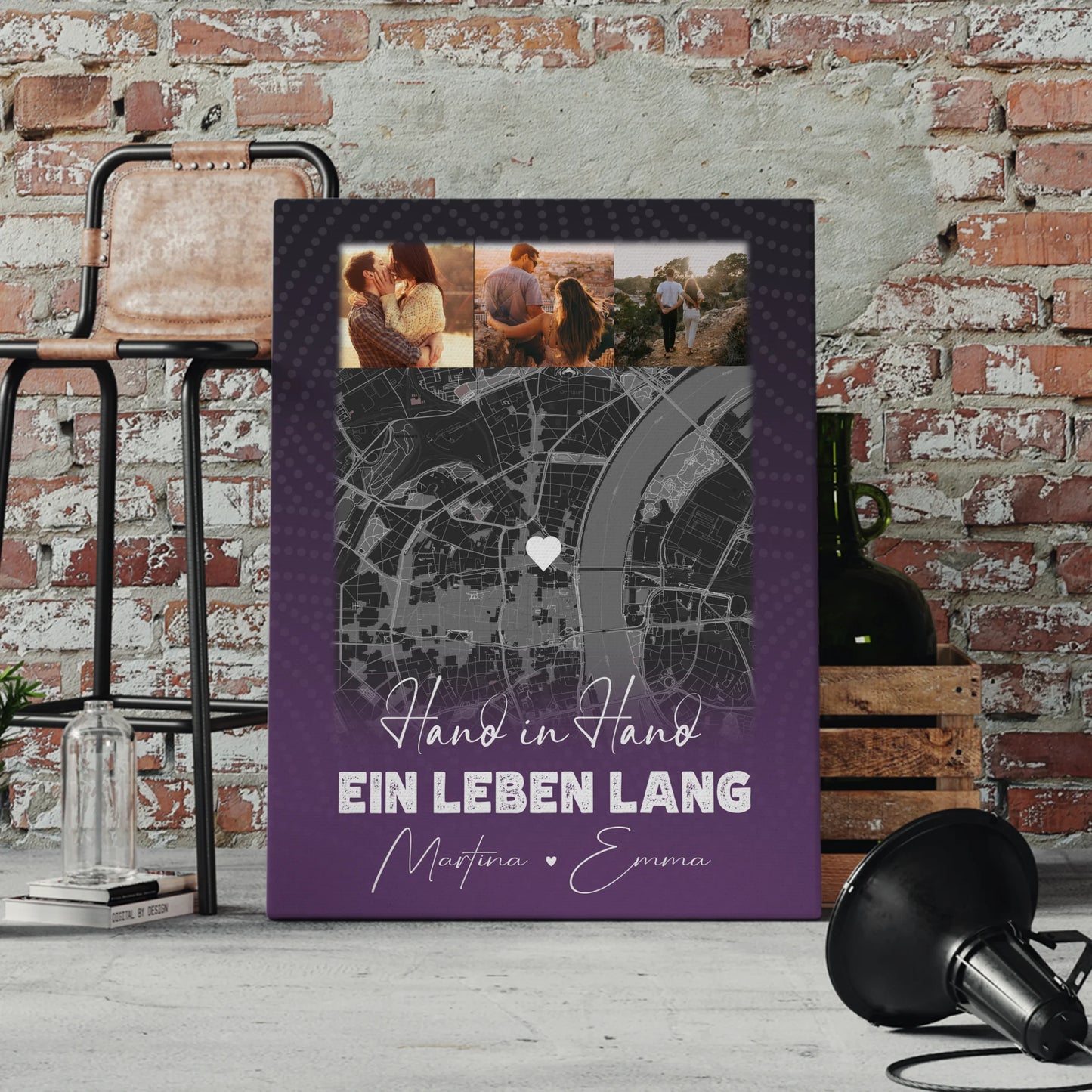 Personalisierte Pärchen Leinwand mit 4 Fotos und Karte Ti Amo Italienisch Geschenk