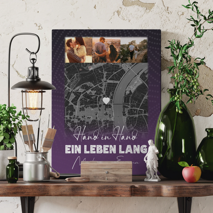 Personalisierte Pärchen Leinwand mit 4 Fotos und Karte Ti Amo Italienisch Geschenk