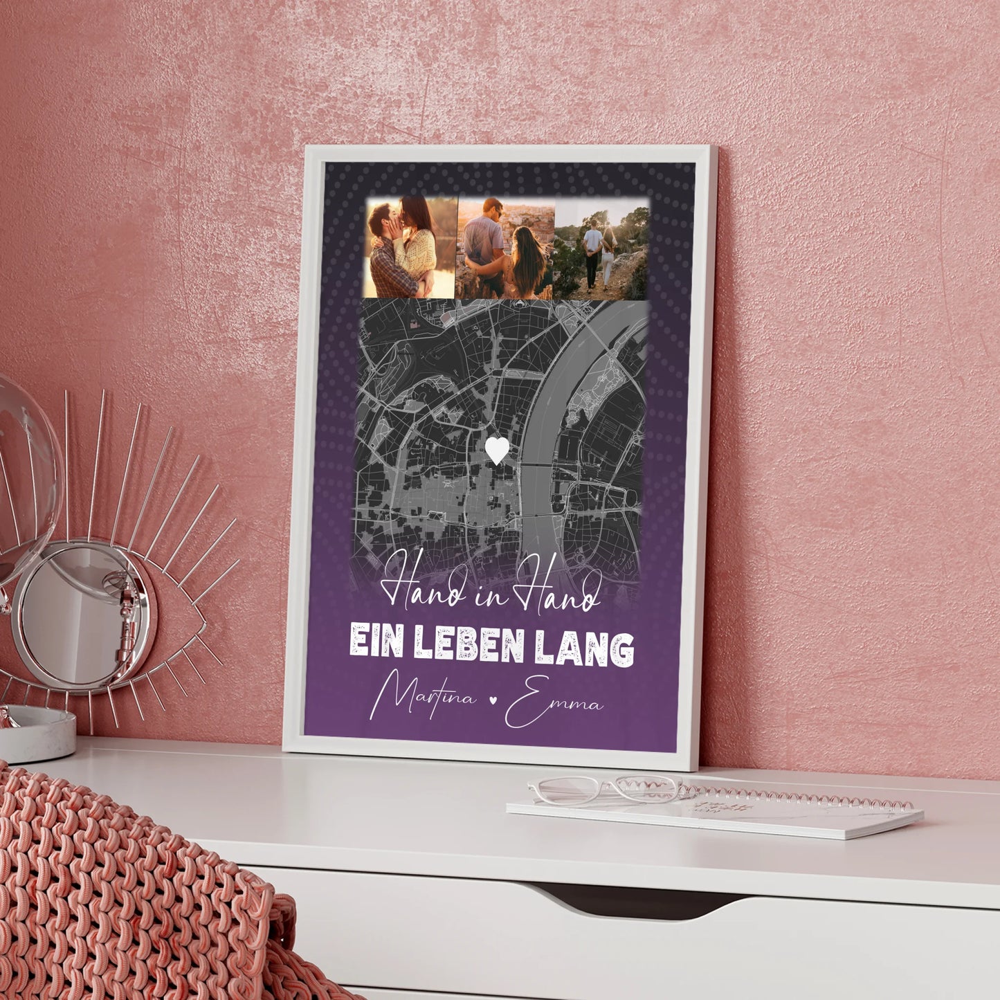 Pärchen Poster Personalisiert Ti Amo Italienisch mit 4 Fotos und Karte als Geschenk