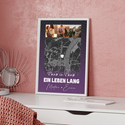 Pärchen Poster Personalisiert Ti Amo Italienisch mit 4 Fotos und Karte als Geschenk