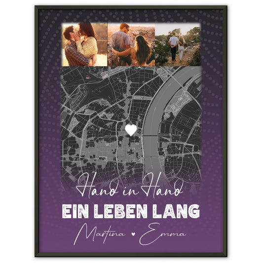 Pärchen Poster Personalisiert Ti Amo Italienisch mit 4 Fotos und Karte als Geschenk