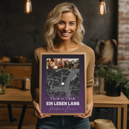 Pärchen Poster Personalisiert Ti Amo Italienisch mit 4 Fotos und Karte als Geschenk