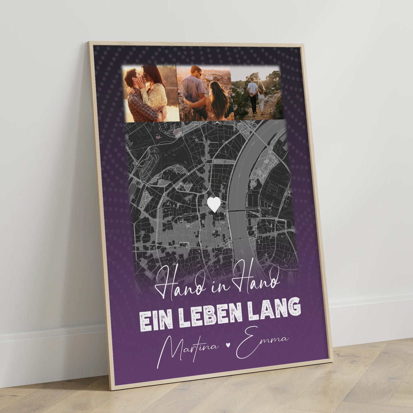 Pärchen Poster Personalisiert Ti Amo Italienisch mit 4 Fotos und Karte als Geschenk