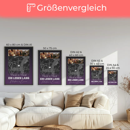 Pärchen Poster Personalisiert Ti Amo Italienisch mit 4 Fotos und Karte als Geschenk