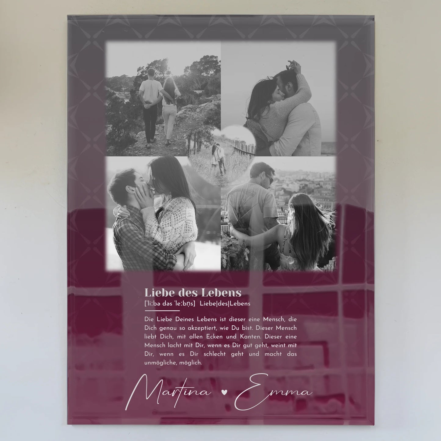 Personalisierte Foto Acrylglas Wanddekoration mit 4 Fotos und Herz Foto Ya tebya lyublyu Liebe auf Russisch