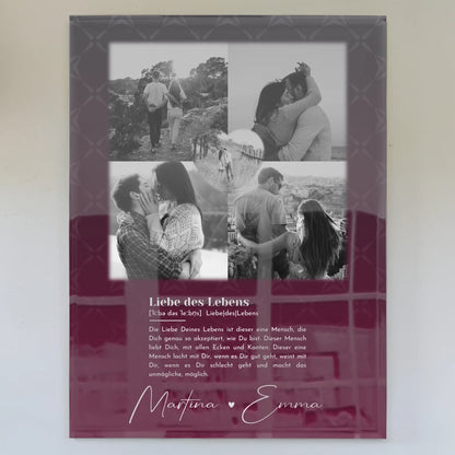 Personalisierte Foto Acrylglas Wanddekoration mit 4 Fotos und Herz Foto Ya tebya lyublyu Liebe auf Russisch